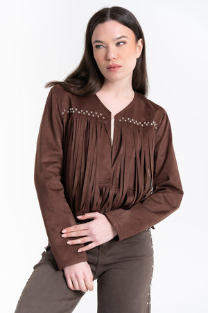 GIACCA SUEDE CON FRANGE E BORCHIE FIORENZA AMADORI 27586