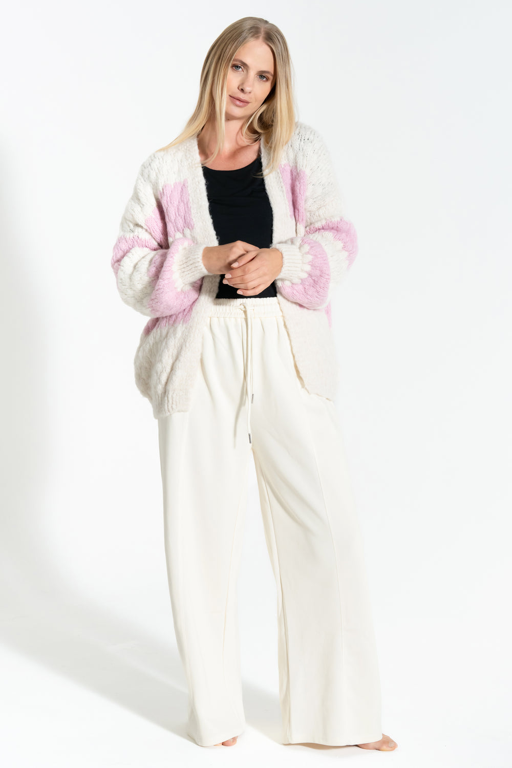 CARDIGAN DONNA DI LANA FANTASIA A RIGHE FIORENZA AMADORI C30815