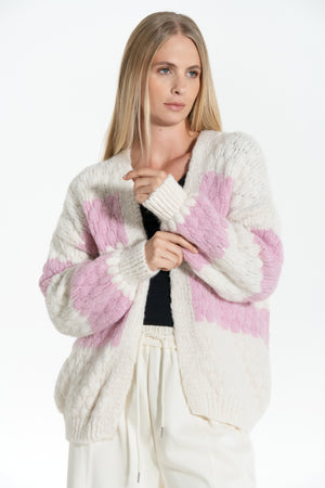 CARDIGAN DONNA DI LANA FANTASIA A RIGHE FIORENZA AMADORI C30815