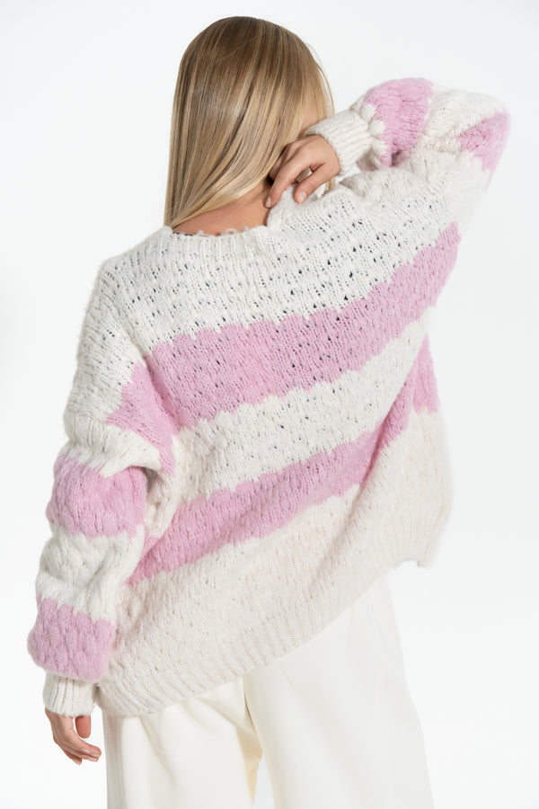 CARDIGAN DONNA DI LANA FANTASIA A RIGHE FIORENZA AMADORI C30815