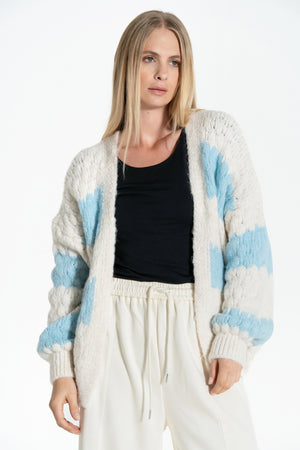 CARDIGAN DONNA DI LANA FANTASIA A RIGHE FIORENZA AMADORI C30815