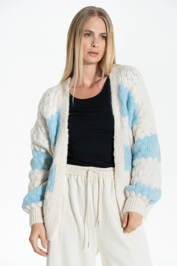 CARDIGAN DONNA DI LANA FANTASIA A RIGHE FIORENZA AMADORI C30815