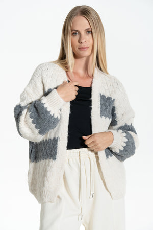 CARDIGAN DONNA DI LANA FANTASIA A RIGHE FIORENZA AMADORI C30815