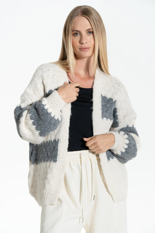 CARDIGAN DONNA DI LANA FANTASIA A RIGHE FIORENZA AMADORI C30815