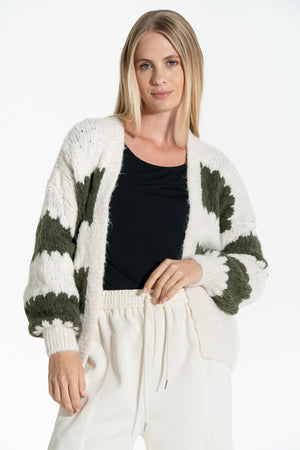 CARDIGAN DONNA DI LANA FANTASIA A RIGHE FIORENZA AMADORI C30815