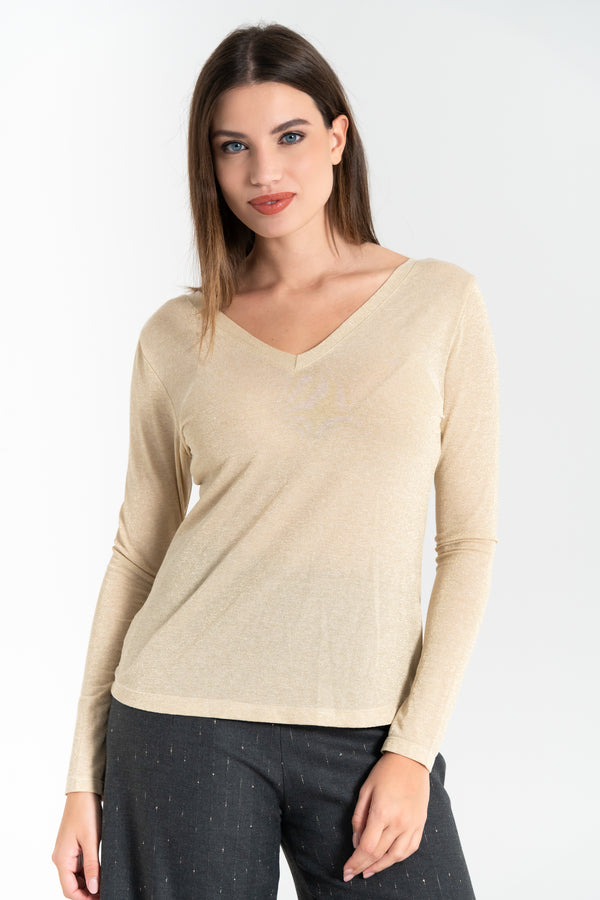 MAGLIA DONNA IN LUREX SCOLLO V FIORENZA AMADORI M1475