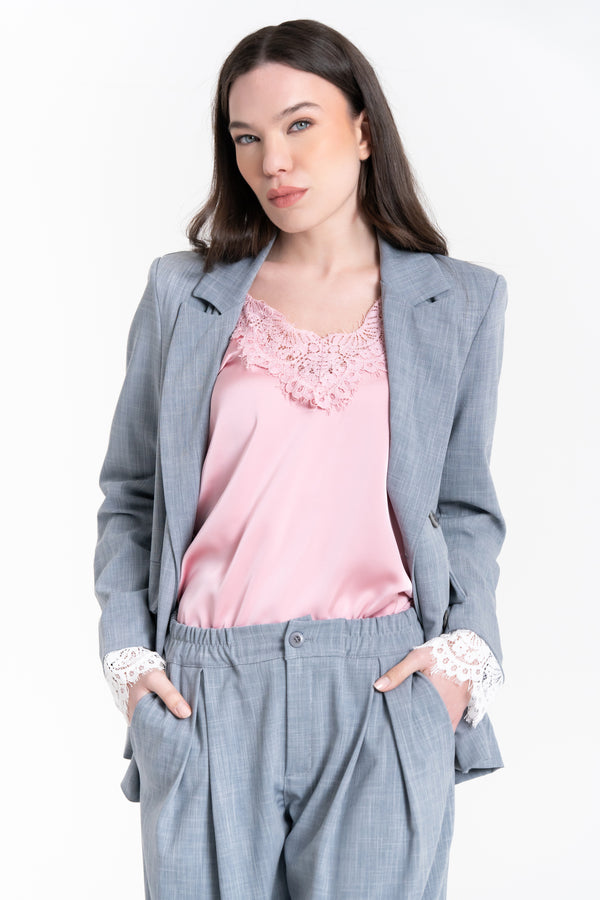 TOP IN RASO CON PIZZO FIORENZA AMADORI MM357.880