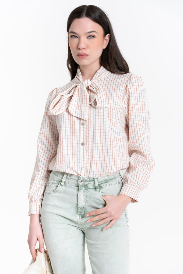 CAMICIA A QUADRETTI CON FIOCCO FIORENZA AMADORI 35617