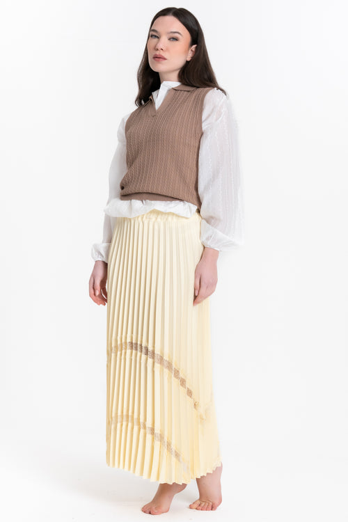 GONNA LUNGA PLISSE' CON INSERTO IN PIZZO FIORENZA AMADORI 530421
