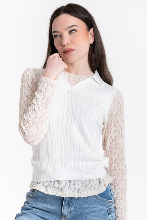 POLO IN MAGLIA A TRECCE FIORENZA AMADORI GG-33790