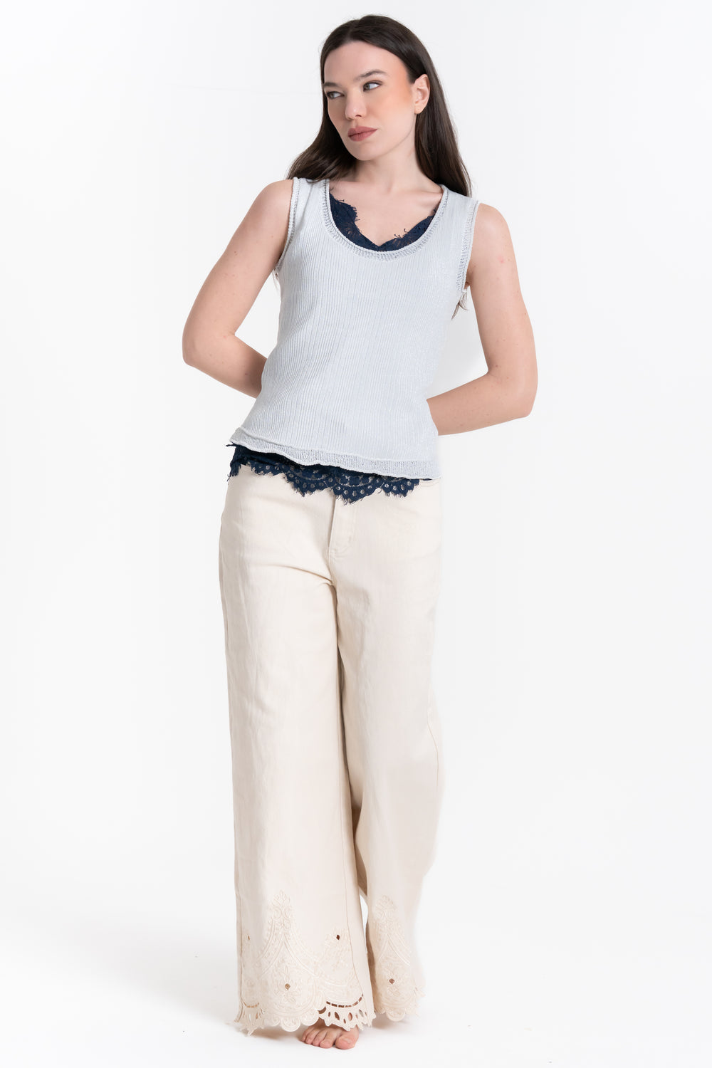 JEANS PALAZZO CON RICAMO FIORENZA AMADORI Z-15