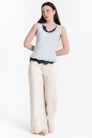 JEANS PALAZZO CON RICAMO FIORENZA AMADORI Z-15