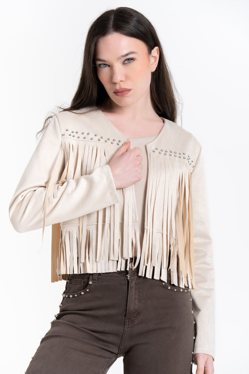 GIACCA SUEDE CON FRANGE E BORCHIE FIORENZA AMADORI 27586