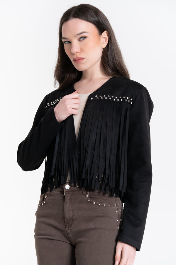 GIACCA SUEDE CON FRANGE E BORCHIE FIORENZA AMADORI 27586