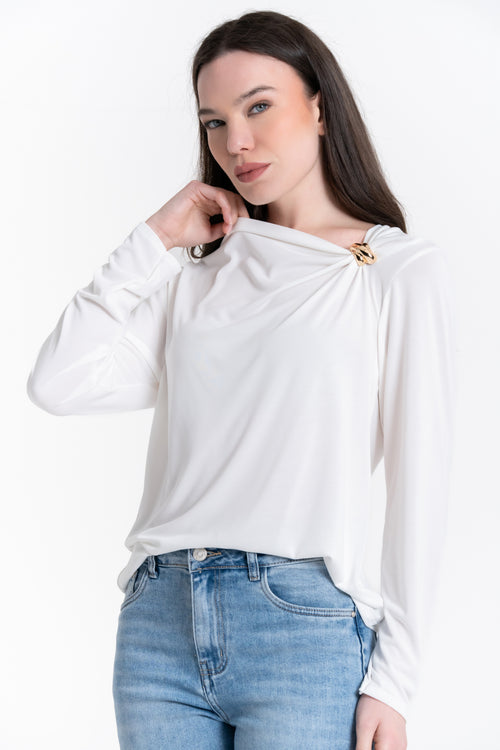 MAGLIA DRAPPEGGIATA CON DETTAGLIO GIOIELLO FIORENZA AMADORI 67020