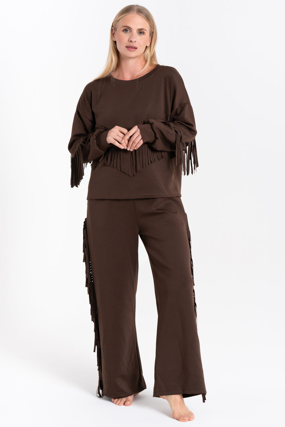 PANTALONE DONNA FELPATO FRANGE FIORENZA AMADORI 35113