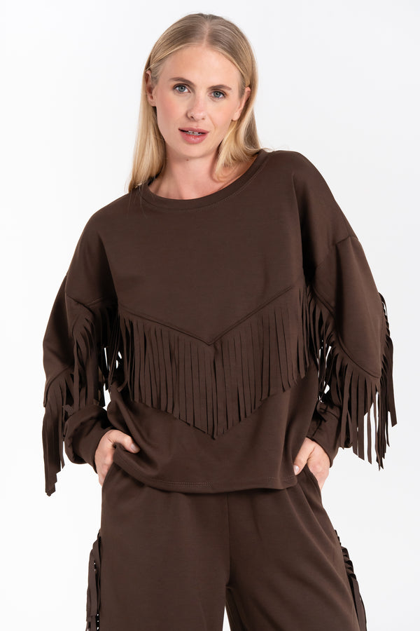 MAGLIA DONNA FELPATO FRANGE FIORENZA AMADORI 35130