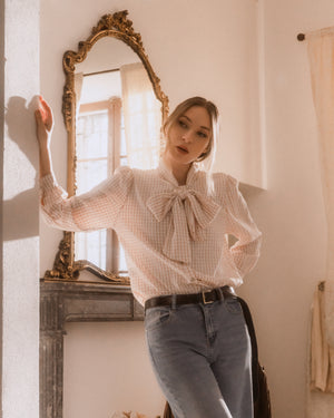 CAMICIA A QUADRETTI CON FIOCCO FIORENZA AMADORI 35617