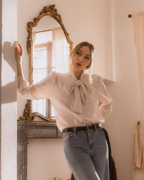 CAMICIA A QUADRETTI CON FIOCCO FIORENZA AMADORI 35617