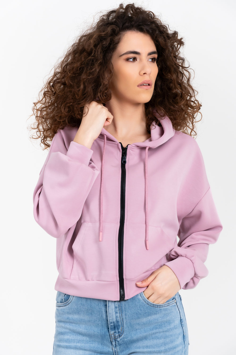 FELPA ZIP E CAPPUCCIO CROP FIORENZA AMADORI F6765T64