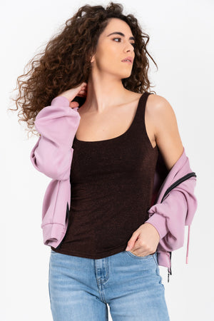 FELPA ZIP E CAPPUCCIO CROP FIORENZA AMADORI F6765T64