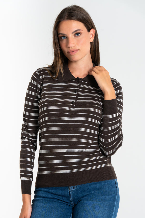 POLO DONNA RIGHE MANICA LUNGA FIORENZA AMADORI 6257