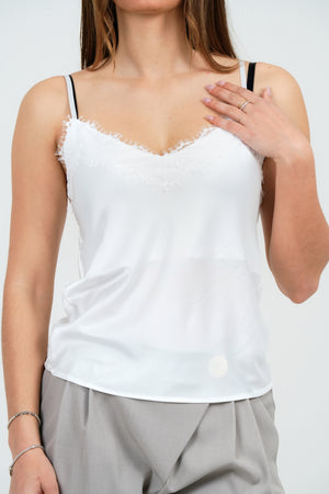 TOP DONNA IN RASO CON PIZZO FIORENZA AMADORI T1563F28