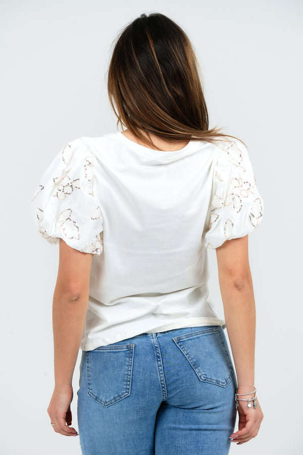 T-SHIRT DONNA MANICA CORTA A PALLONCINO E FIORI PAILLETTES FIORENZA AMADORI 32565