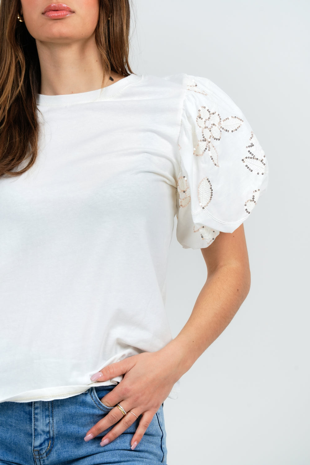 T-SHIRT DONNA MANICA CORTA A PALLONCINO E FIORI PAILLETTES FIORENZA AMADORI 32565