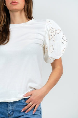 T-SHIRT DONNA MANICA CORTA A PALLONCINO E FIORI PAILLETTES FIORENZA AMADORI 32565