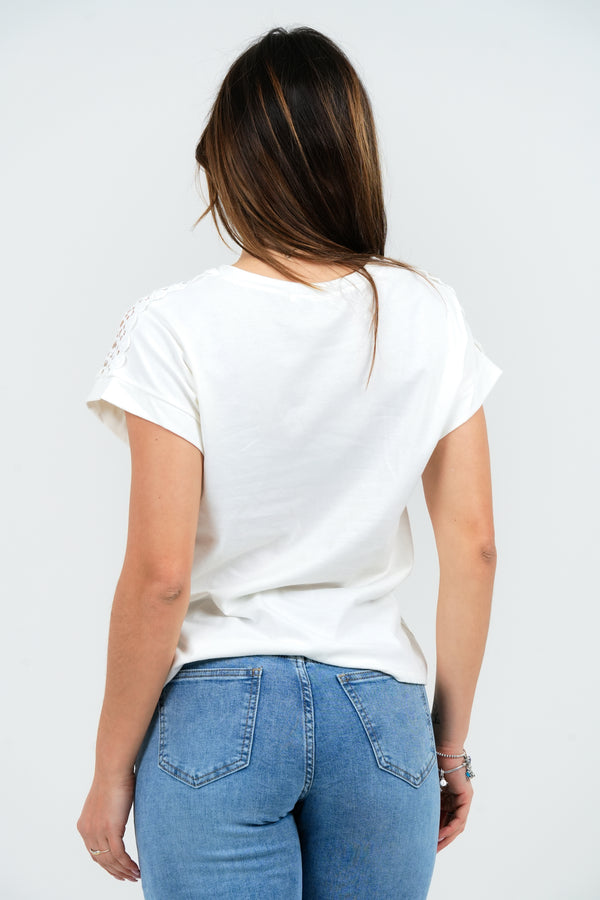 T-SHIRT DONNA CON RICAMO FIORE FIORENZA AMADORI 29746