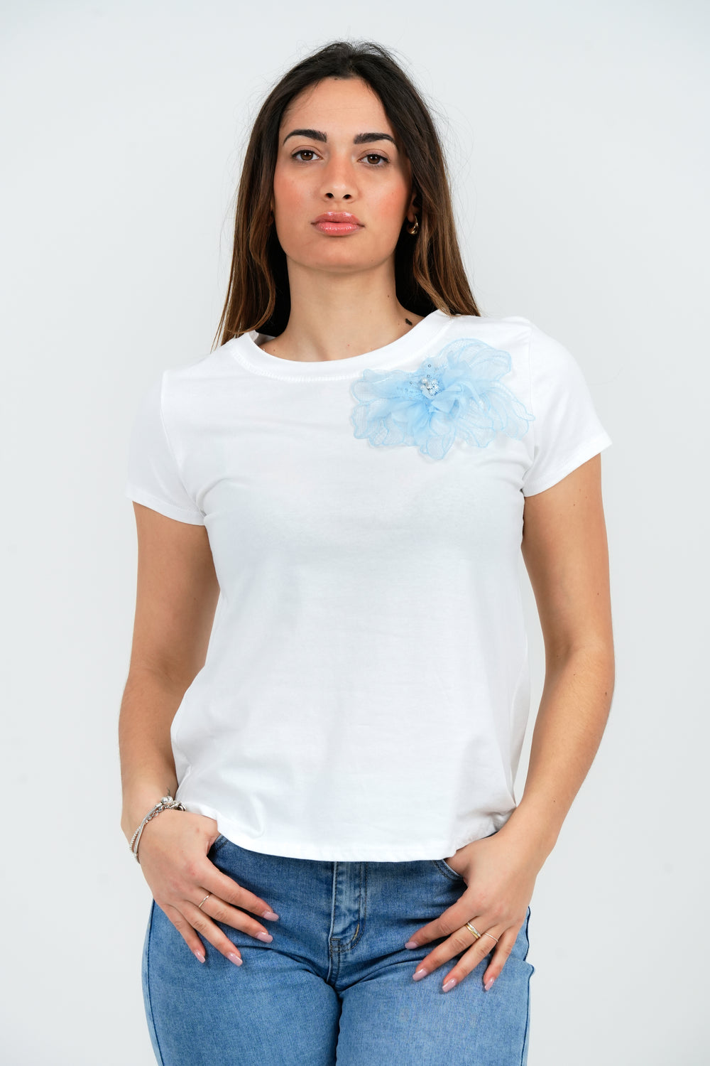 T-SHIRT DONNA CON FIORE IN TULLE FIORENZA AMADORI 32783