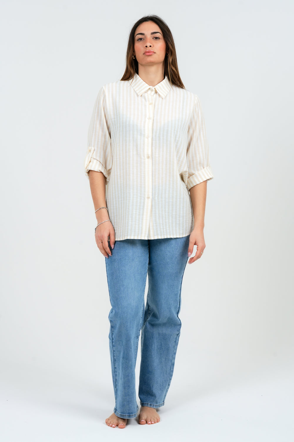 CAMICIA DONNA RIGATA MANICA TRE QUARTI FIORENZA AMADORI 25043