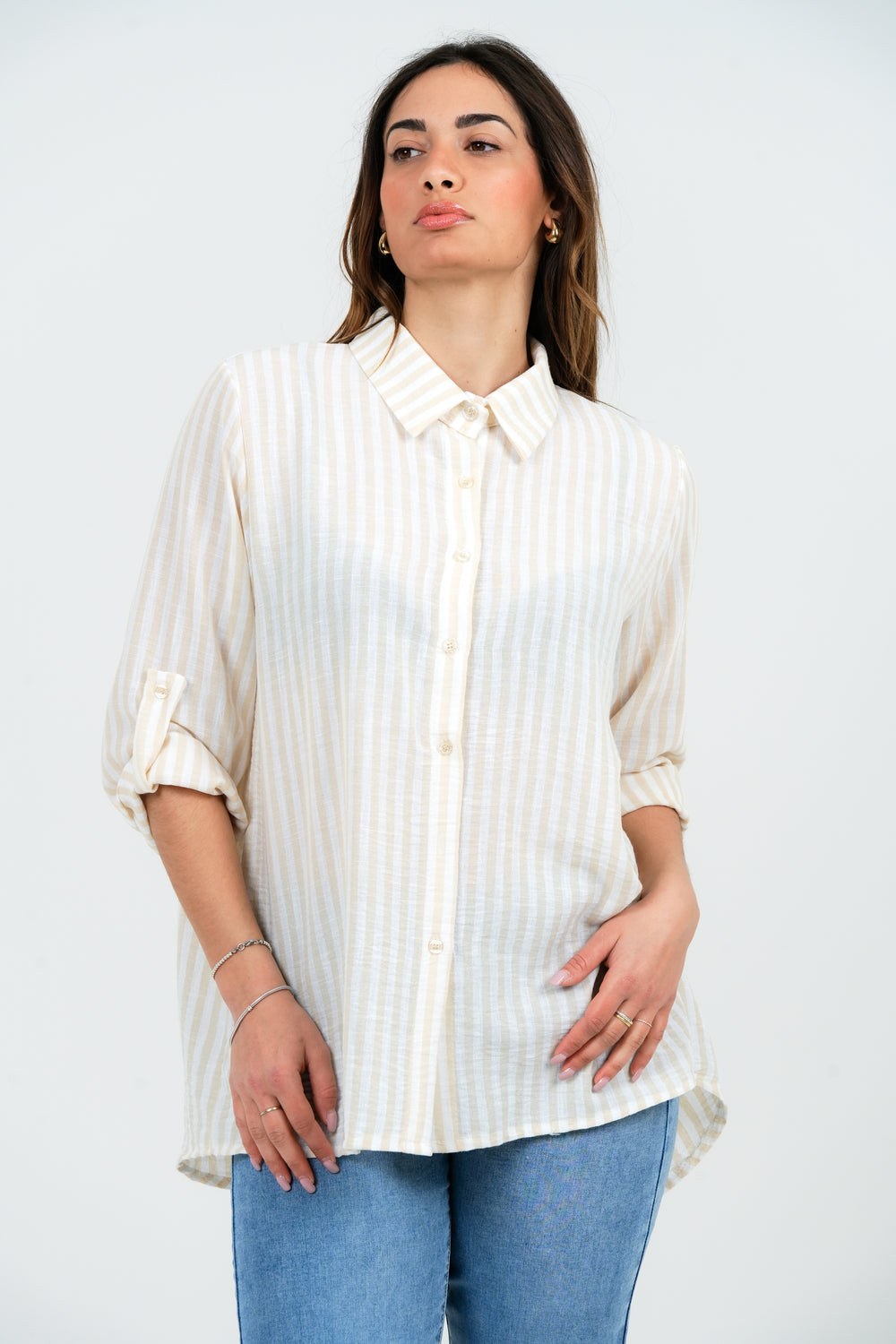CAMICIA DONNA RIGATA MANICA TRE QUARTI FIORENZA AMADORI 25043