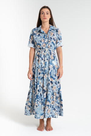 ABITO LUNGO DONNA FLOREALE AZZURRO FIORENZA AMADORI MC32.272