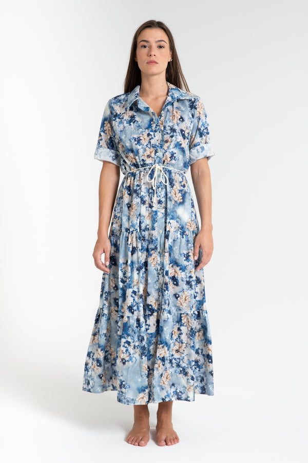ABITO LUNGO DONNA FLOREALE AZZURRO FIORENZA AMADORI MC32.272