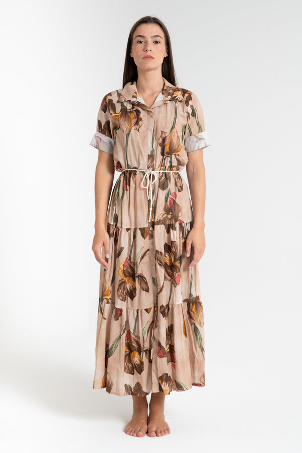 ABITO LUNGO DONNA FLOREALE BEIGE FIORENZA AMADORI MC32.272