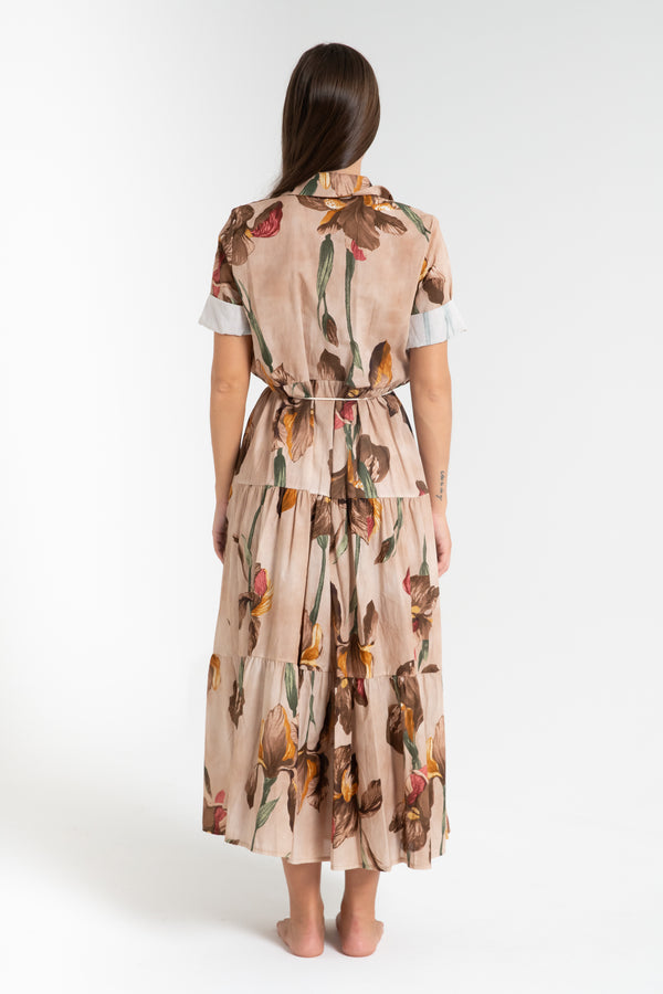 ABITO LUNGO DONNA FLOREALE BEIGE FIORENZA AMADORI MC32.272