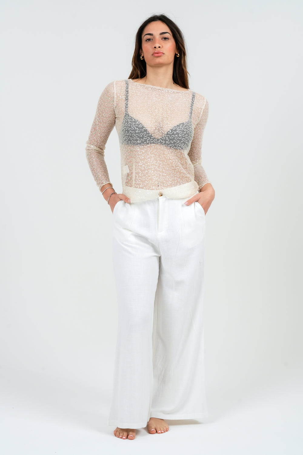 MAGLIA DONNA MANICA LUNGA TRASPARENTE IN LUREX FIORENZA AMADORI MM188.721