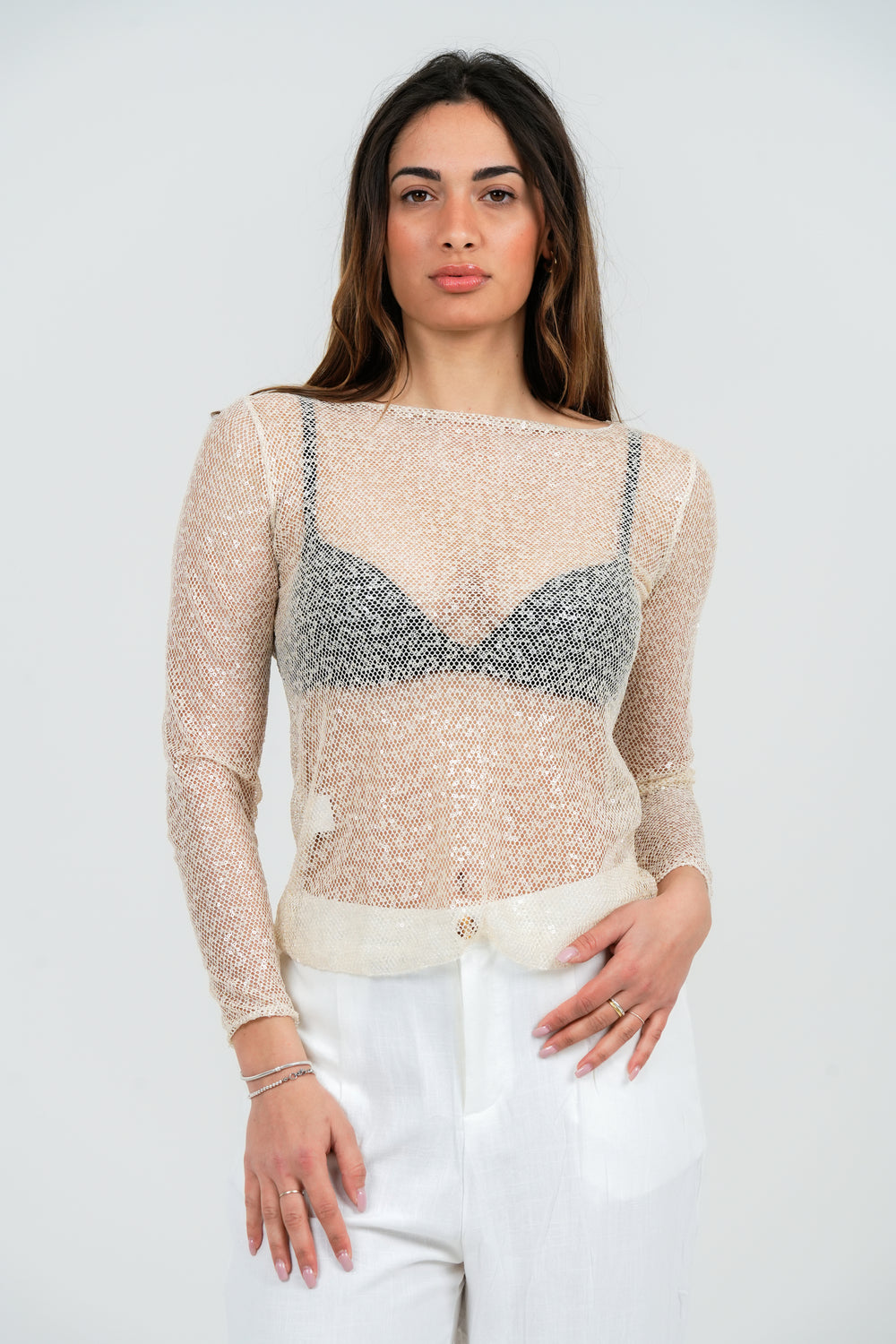 MAGLIA DONNA MANICA LUNGA TRASPARENTE IN LUREX FIORENZA AMADORI MM188.721