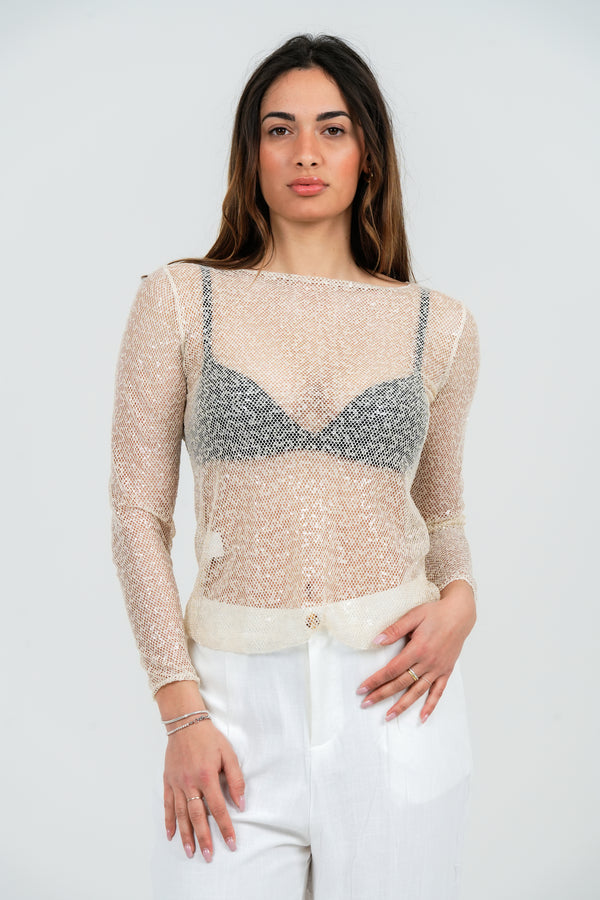 MAGLIA DONNA MANICA LUNGA TRASPARENTE IN LUREX FIORENZA AMADORI MM188.721