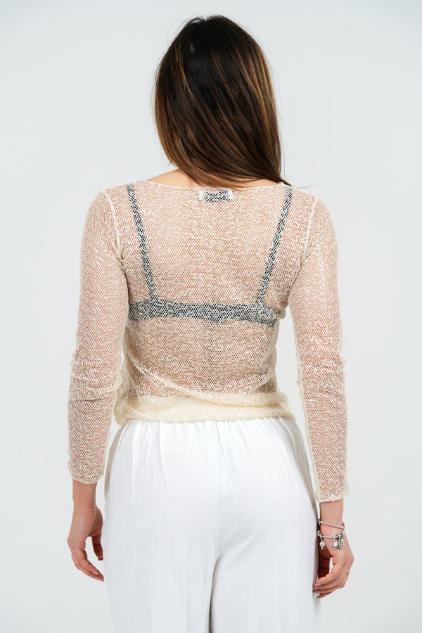 MAGLIA DONNA MANICA LUNGA TRASPARENTE IN LUREX FIORENZA AMADORI MM188.721