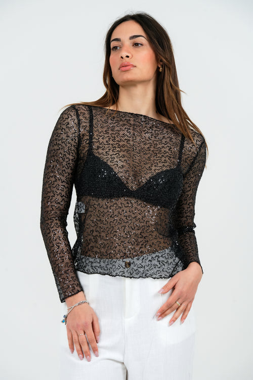 MAGLIA DONNA MANICA LUNGA TRASPARENTE IN LUREX FIORENZA AMADORI MM188.721