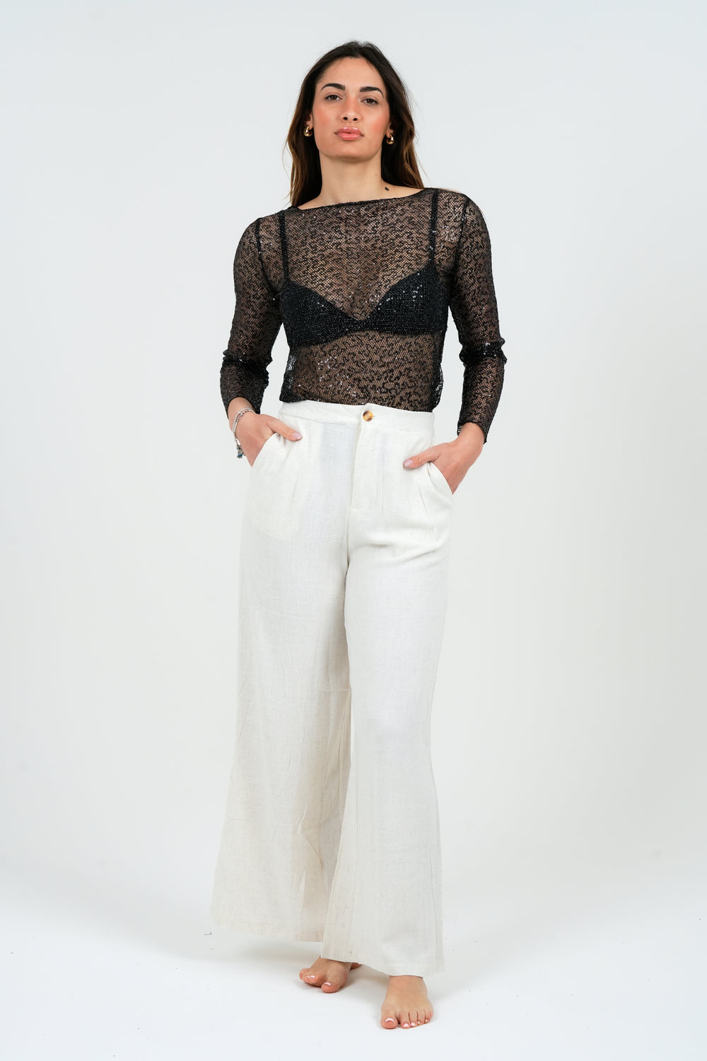 PANTALONE PALAZZO DONNA EFFETTO LINO FIORENZA AMADORI FY9190