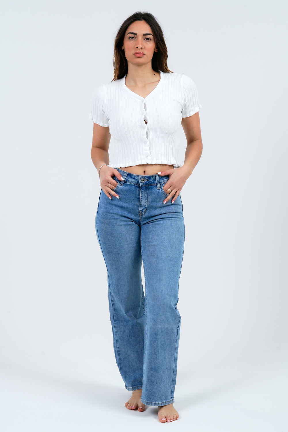 MAGLIA CROP DONNA A COSTINE CON BOTTONI FIORENZA AMADORI 25201