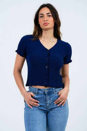 MAGLIA CROP DONNA A COSTINE CON BOTTONI FIORENZA AMADORI 25201