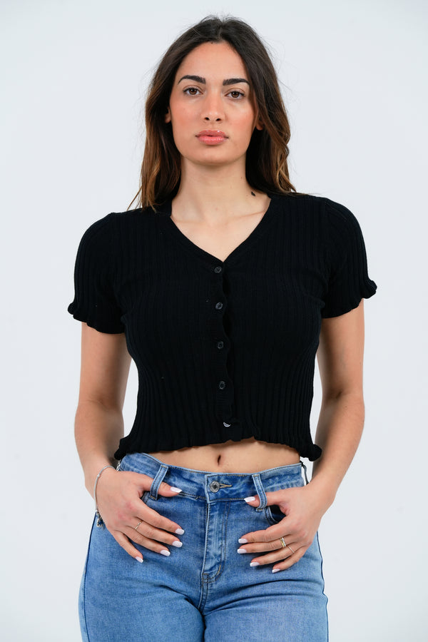 MAGLIA CROP DONNA A COSTINE CON BOTTONI FIORENZA AMADORI 25201