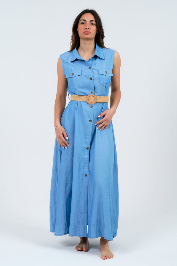ABITO LUNGO DONNA IN VISCOSA EFFETTO DENIM FIORENZA AMADORI J106