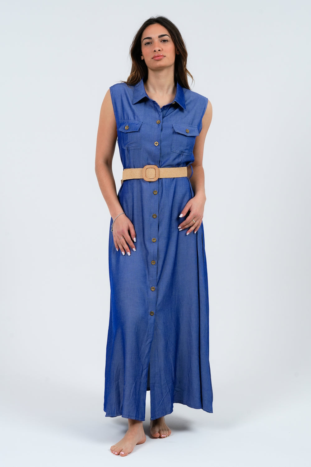 ABITO LUNGO DONNA IN VISCOSA EFFETTO DENIM FIORENZA AMADORI J106