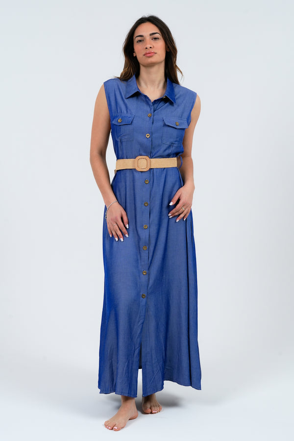 ABITO LUNGO DONNA IN VISCOSA EFFETTO DENIM FIORENZA AMADORI J106